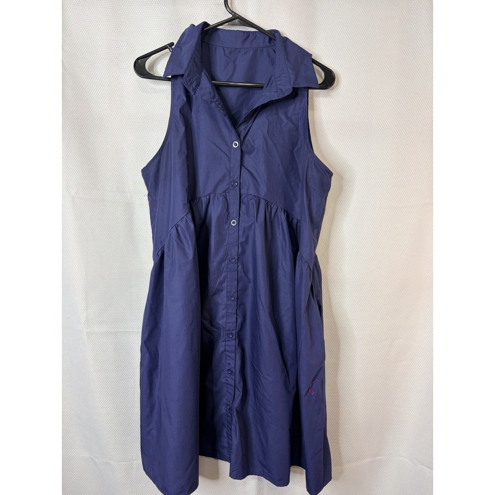 Womens Blue Solid Sleeveless Collared Button Front Dress Size L Wide